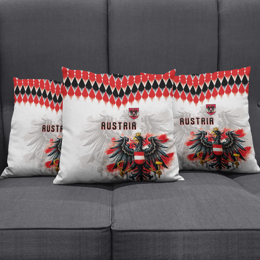 Austria National Football Pillow Cover Argyle Diamond Pattern with Eagle Watercolor Paint Splash Graphic Art