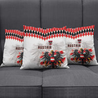 Austria National Football Pillow Cover Argyle Diamond Pattern with Eagle Watercolor Paint Splash Graphic Art