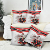 Austria National Football Pillow Cover Argyle Diamond Pattern with Eagle Watercolor Paint Splash Graphic Art