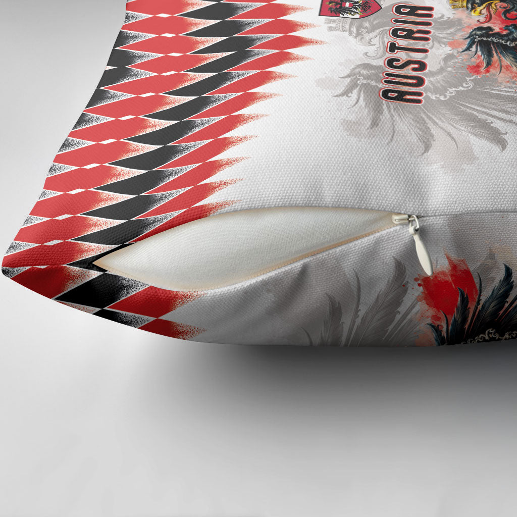 Austria National Football Pillow Cover Argyle Diamond Pattern with Eagle Watercolor Paint Splash Graphic Art