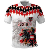 Custom Austria National Football Polo Shirt Argyle Diamond Pattern with Eagle Watercolor Paint Splash Graphic Art