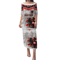 Custom Austria National Football Puletasi Argyle Diamond Pattern with Eagle Watercolor Paint Splash Graphic Art