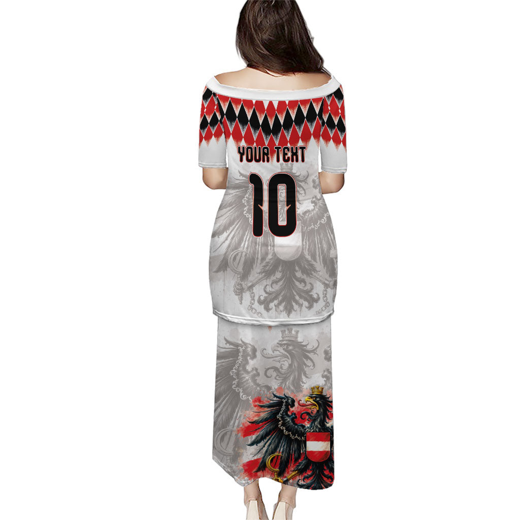 Custom Austria National Football Puletasi Argyle Diamond Pattern with Eagle Watercolor Paint Splash Graphic Art