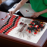 Austria National Football Puzzle Argyle Diamond Pattern with Eagle Watercolor Paint Splash Graphic Art