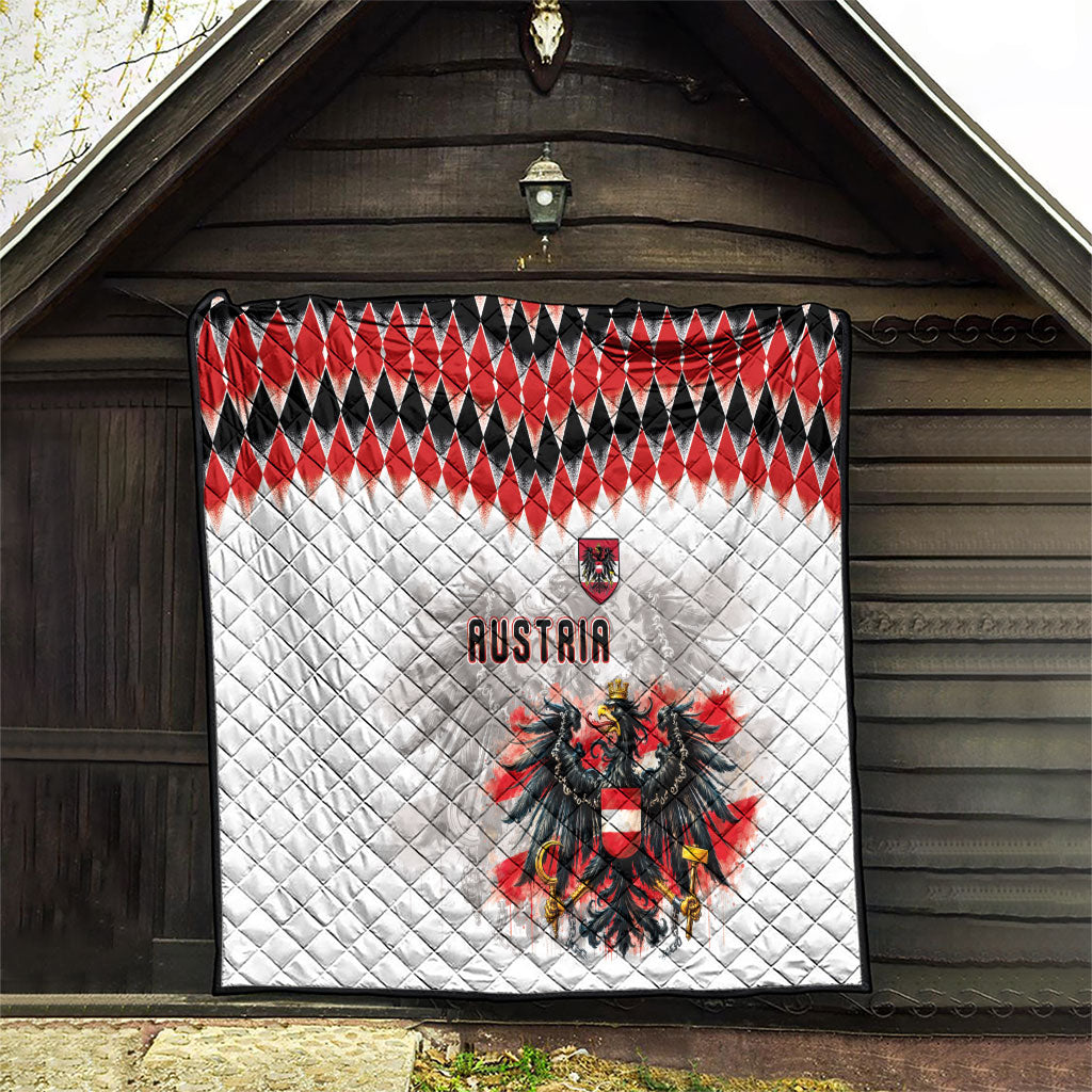 Austria National Football Quilt Argyle Diamond Pattern with Eagle Watercolor Paint Splash Graphic Art