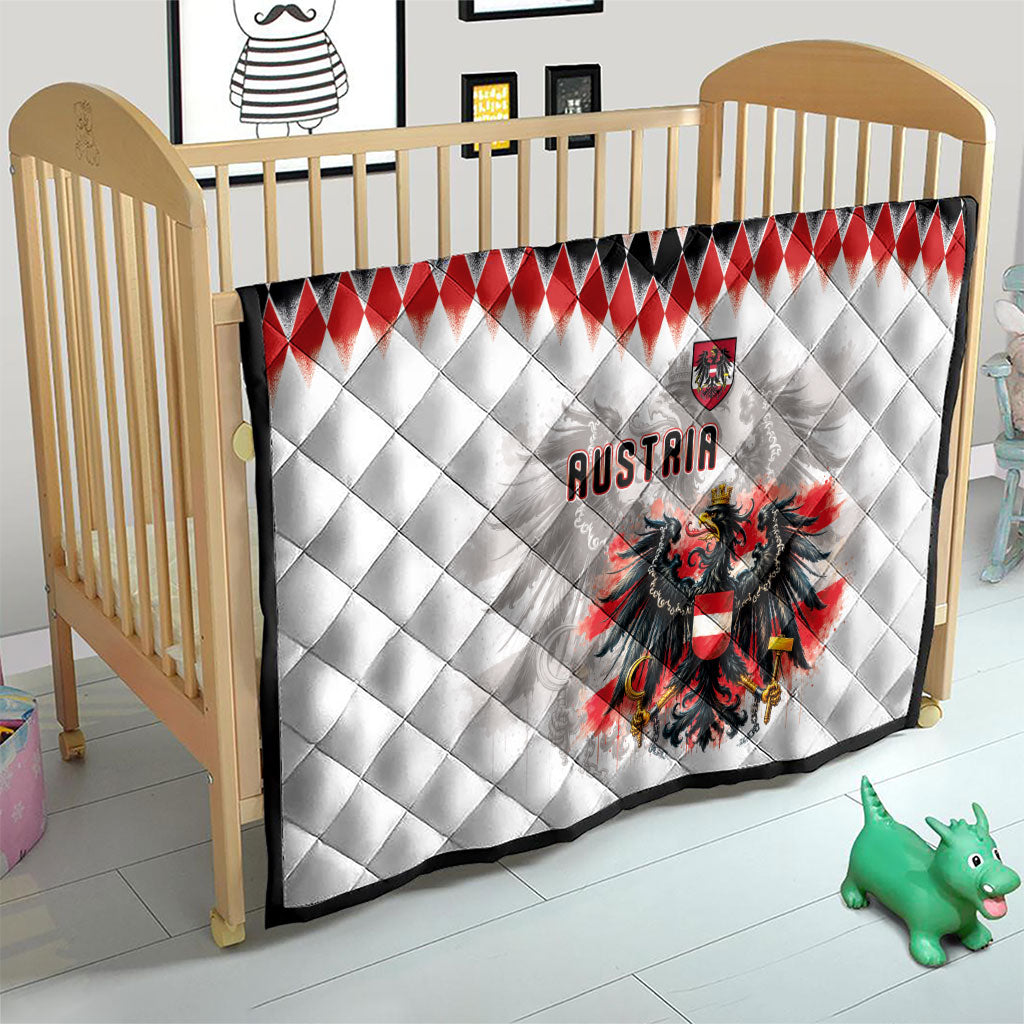 Austria National Football Quilt Argyle Diamond Pattern with Eagle Watercolor Paint Splash Graphic Art