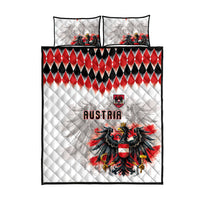 Austria National Football Quilt Bed Set Argyle Diamond Pattern with Eagle Watercolor Paint Splash Graphic Art