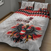Austria National Football Quilt Bed Set Argyle Diamond Pattern with Eagle Watercolor Paint Splash Graphic Art