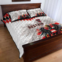 Austria National Football Quilt Bed Set Argyle Diamond Pattern with Eagle Watercolor Paint Splash Graphic Art