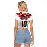 Custom Austria National Football Raglan Cropped T Shirt Argyle Diamond Pattern with Eagle Watercolor Paint Splash Graphic Art