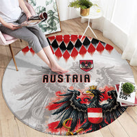 Austria National Football Round Carpet Argyle Diamond Pattern with Eagle Watercolor Paint Splash Graphic Art