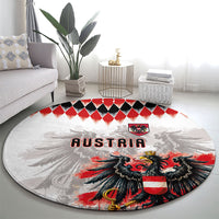 Austria National Football Round Carpet Argyle Diamond Pattern with Eagle Watercolor Paint Splash Graphic Art