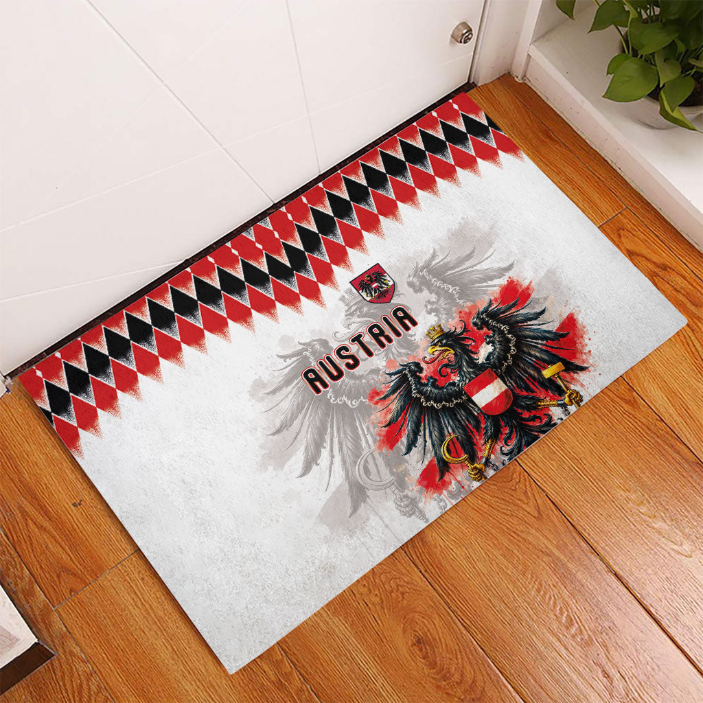 Austria National Football Rubber Doormat Argyle Diamond Pattern with Eagle Watercolor Paint Splash Graphic Art