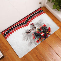 Austria National Football Rubber Doormat Argyle Diamond Pattern with Eagle Watercolor Paint Splash Graphic Art