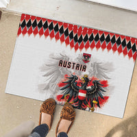 Austria National Football Rubber Doormat Argyle Diamond Pattern with Eagle Watercolor Paint Splash Graphic Art