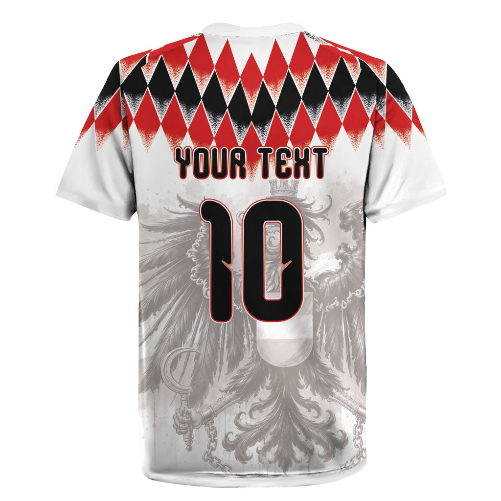 Custom Austria National Football Rugby Jersey Argyle Diamond Pattern with Eagle Watercolor Paint Splash Graphic Art