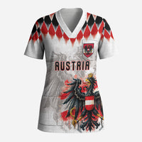 Custom Austria National Football Scrub Top Argyle Diamond Pattern with Eagle Watercolor Paint Splash Graphic Art
