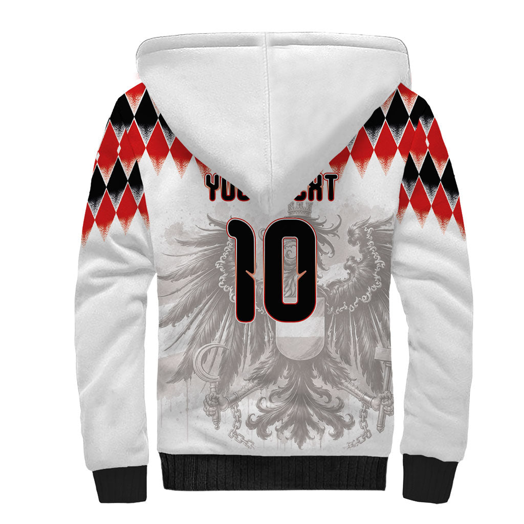 Custom Austria National Football Sherpa Hoodie Argyle Diamond Pattern with Eagle Watercolor Paint Splash Graphic Art