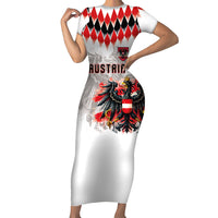 Custom Austria National Football Short Sleeve Bodycon Dress Argyle Diamond Pattern with Eagle Watercolor Paint Splash Graphic Art