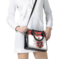 Austria National Football Shoulder Handbag Argyle Diamond Pattern with Eagle Watercolor Paint Splash Graphic Art