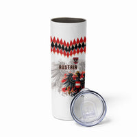 Custom Austria National Football Skinny Tumbler Argyle Diamond Pattern with Eagle Watercolor Paint Splash Graphic Art