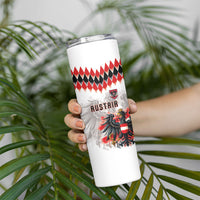 Custom Austria National Football Skinny Tumbler Argyle Diamond Pattern with Eagle Watercolor Paint Splash Graphic Art