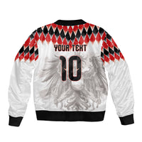 Custom Austria National Football Sleeve Zip Bomber Jacket Argyle Diamond Pattern with Eagle Watercolor Paint Splash Graphic Art