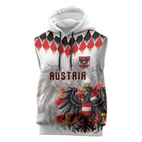 Custom Austria National Football Sleeveless Hoodie Argyle Diamond Pattern with Eagle Watercolor Paint Splash Graphic Art