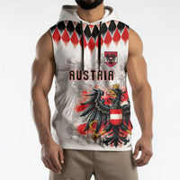 Custom Austria National Football Sleeveless Hoodie Argyle Diamond Pattern with Eagle Watercolor Paint Splash Graphic Art