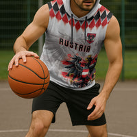 Custom Austria National Football Sleeveless Hoodie Argyle Diamond Pattern with Eagle Watercolor Paint Splash Graphic Art