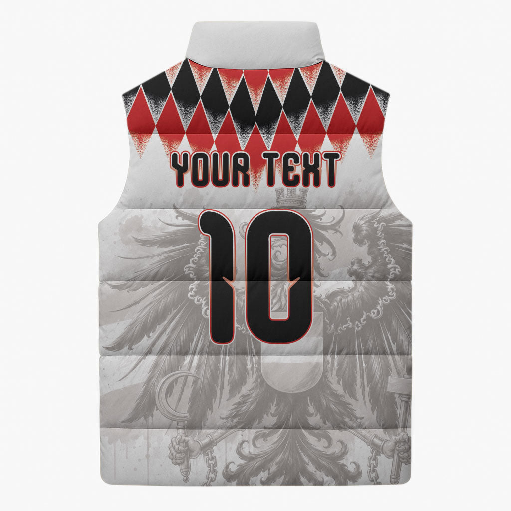 Custom Austria National Football Sleeveless Puffer Jacket Argyle Diamond Pattern with Eagle Watercolor Paint Splash Graphic Art