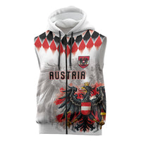 Custom Austria National Football Sleeveless Zip Hoodie Argyle Diamond Pattern with Eagle Watercolor Paint Splash Graphic Art