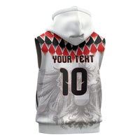 Custom Austria National Football Sleeveless Zip Hoodie Argyle Diamond Pattern with Eagle Watercolor Paint Splash Graphic Art