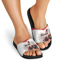 Austria National Football Slide Sandals Argyle Diamond Pattern with Eagle Watercolor Paint Splash Graphic Art