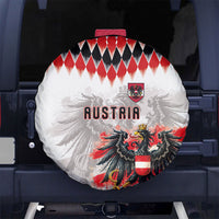Austria National Football Spare Tire Cover Argyle Diamond Pattern with Eagle Watercolor Paint Splash Graphic Art