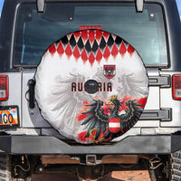 Austria National Football Spare Tire Cover Argyle Diamond Pattern with Eagle Watercolor Paint Splash Graphic Art