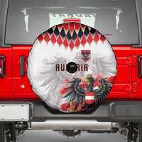 Austria National Football Spare Tire Cover Argyle Diamond Pattern with Eagle Watercolor Paint Splash Graphic Art
