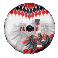 Austria National Football Spare Tire Cover Argyle Diamond Pattern with Eagle Watercolor Paint Splash Graphic Art