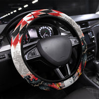 Austria National Football Steering Wheel Cover Argyle Diamond Pattern with Eagle Watercolor Paint Splash Graphic Art