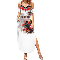 Custom Austria National Football Summer Maxi Dress Argyle Diamond Pattern with Eagle Watercolor Paint Splash Graphic Art