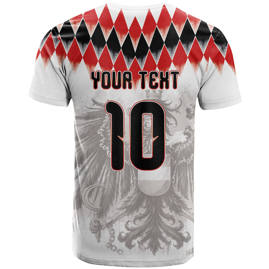 Custom Austria National Football T Shirt Argyle Diamond Pattern with Eagle Watercolor Paint Splash Graphic Art