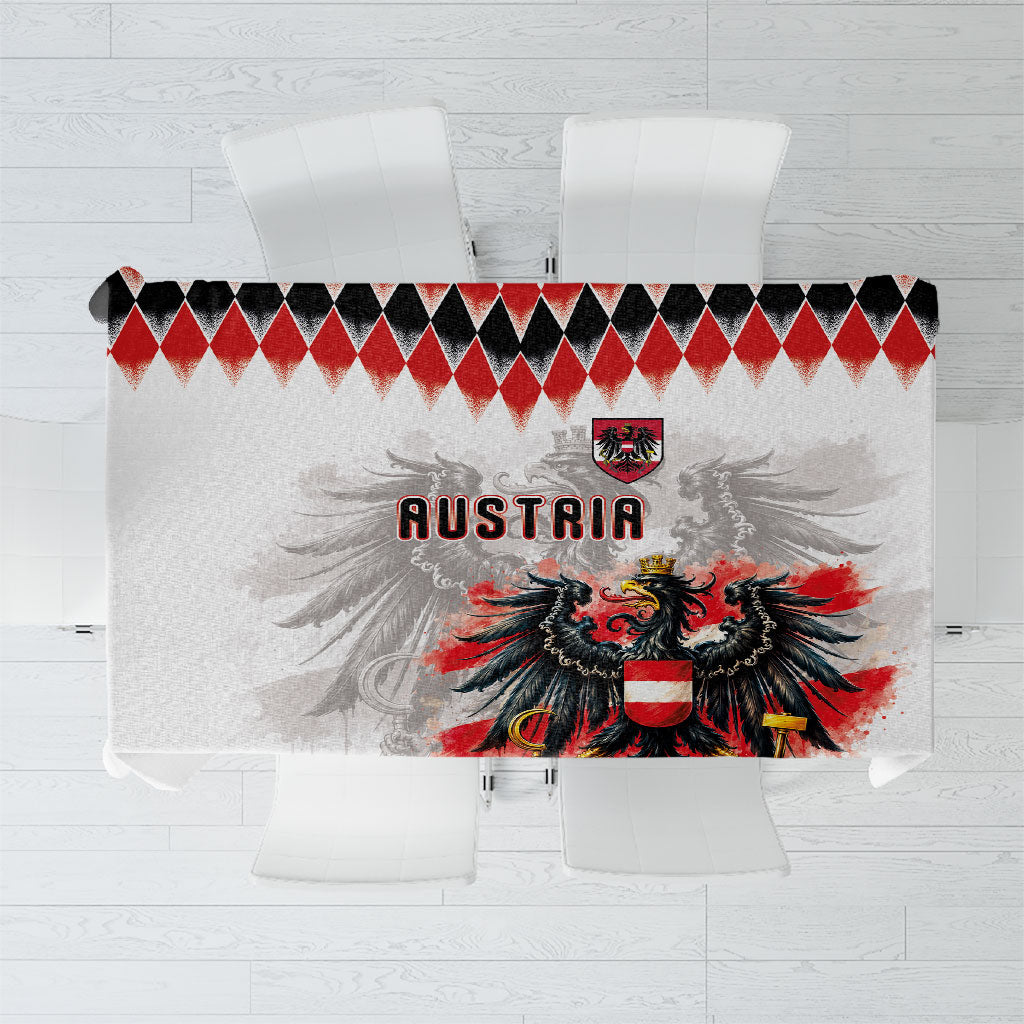 Austria National Football Tablecloth Argyle Diamond Pattern with Eagle Watercolor Paint Splash Graphic Art