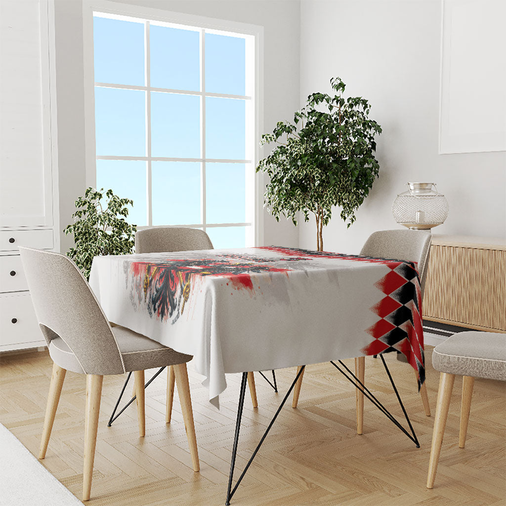 Austria National Football Tablecloth Argyle Diamond Pattern with Eagle Watercolor Paint Splash Graphic Art