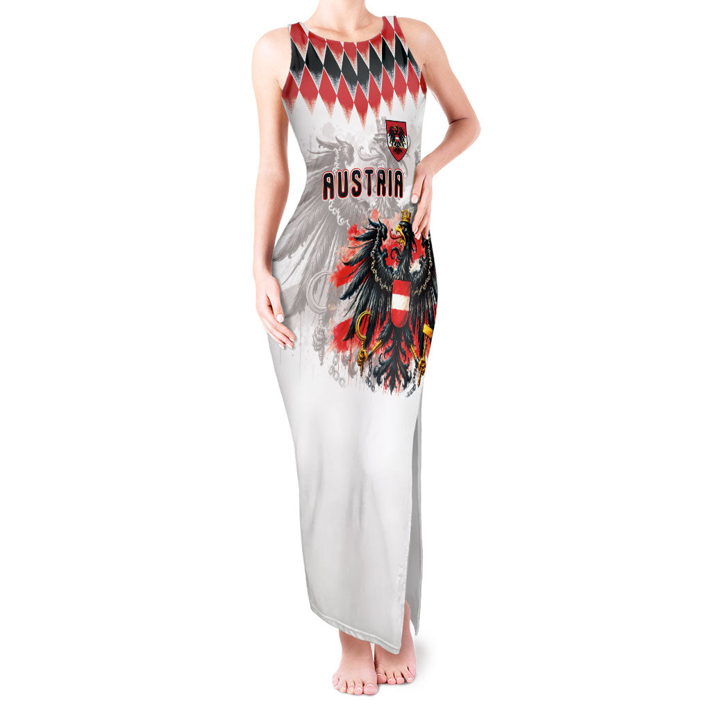 Custom Austria National Football Tank Maxi Dress Argyle Diamond Pattern with Eagle Watercolor Paint Splash Graphic Art