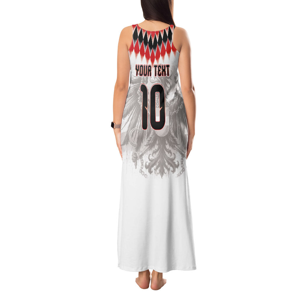 Custom Austria National Football Tank Maxi Dress Argyle Diamond Pattern with Eagle Watercolor Paint Splash Graphic Art