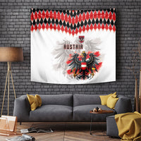 Austria National Football Tapestry Argyle Diamond Pattern with Eagle Watercolor Paint Splash Graphic Art