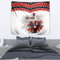 Austria National Football Tapestry Argyle Diamond Pattern with Eagle Watercolor Paint Splash Graphic Art