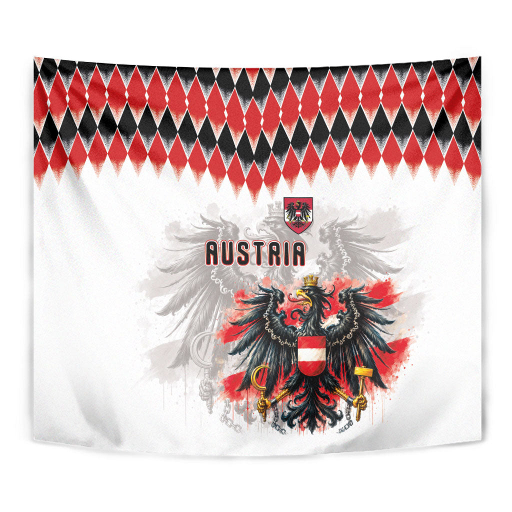 Austria National Football Tapestry Argyle Diamond Pattern with Eagle Watercolor Paint Splash Graphic Art