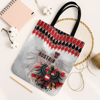 Austria National Football Tote Bag Argyle Diamond Pattern with Eagle Watercolor Paint Splash Graphic Art