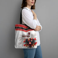 Austria National Football Tote Bag Argyle Diamond Pattern with Eagle Watercolor Paint Splash Graphic Art
